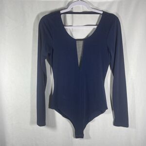 BCBGengeration blue scoop neck long sleeve one piece snap crotch bodysuit M